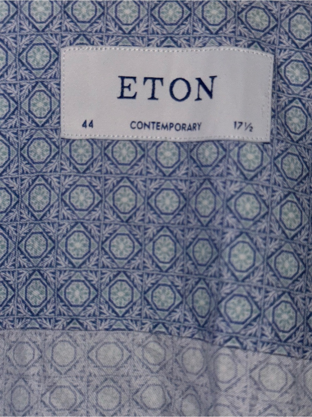 Eton Blue Geometric Print Dress Shirt with Mint Accents